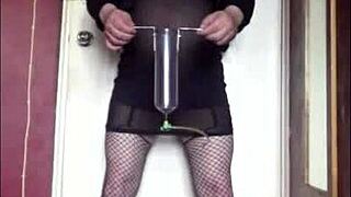 Crossdresser swallows pee for free video!