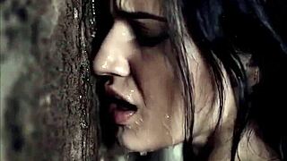 dark haired babe passionately kissing and licking a wall weird fetish - ai generated