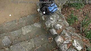 Extreme bikini in the park with a shaved spanish pussy