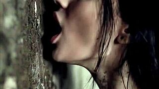 dark haired babe passionately kissing and licking a wall weird fetish - ai generated