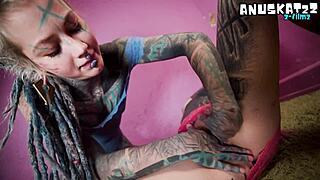 tattooed lovers share a wild strap on session