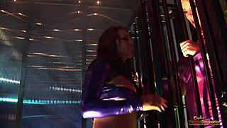 Caged blondes get released by brunette for bdsm group sex