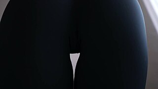 Yoga pants cameltoe face sitting pov in black leggings