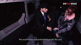 slim redhead sucks his cock in the backseat stroking it with both hands