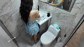 Stepson, did you catch your big-assed milf stepmom in the bathroom?