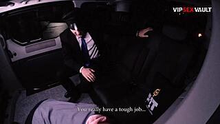 slim redhead sucks his cock in the backseat stroking it with both hands
