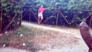 Risky Public Handjob In Park With Hard Cock