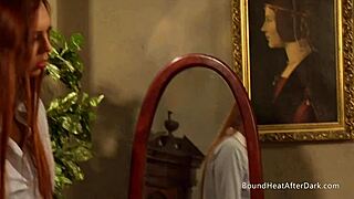dom lesbian madame masturbating while watching tied up slaves