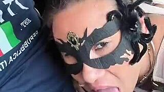 Masked couple shares forbidden desire in car