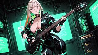 neon rain night blonde agent crouches in wet leather glow
