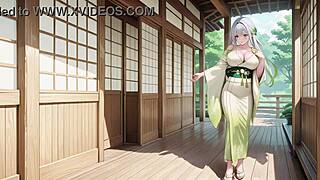 Ai generated silver haired maiden teases in red corridor