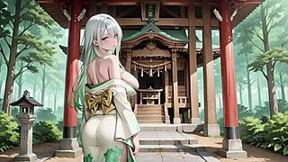 银发少女红廊挑逗