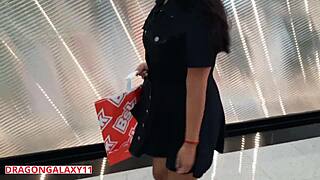 Risky Public Latina Brunette Shows Her Big Tits In Mall