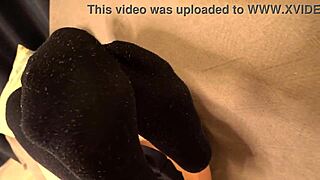 asian girl gives footjob and licks feet in cosplay