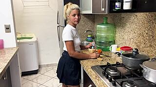 my lazy stepdaughter skips cooking so i offer my cock