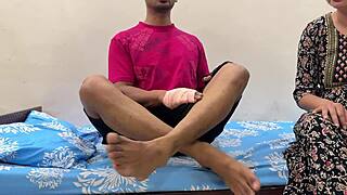 step mom helps injured step son wash then sucks his cock