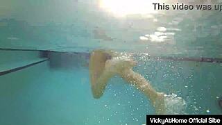 horny teal conrad licking vicky vettes pink hairy pussy on the pool
