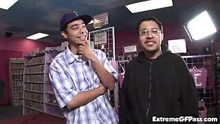 cock whore audrianna angel rides in filthy sex shop trio