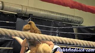 Muscular Women Wrestling Each Other In Boxing Ring