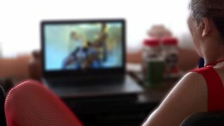 Beautiful stepmom masturbates several times while watching porn