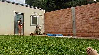 she gives blowjob to her stepdad friend outdoors