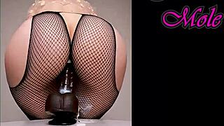 sounds of pussy penetration as pawg in pantyhose rides dildo with big round ass