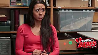 Shoplifting brunette cries taking his deal with hardcore office sex