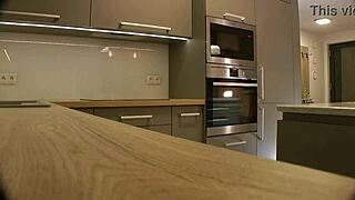 Long legged blonde coed shows her ass in kitchen