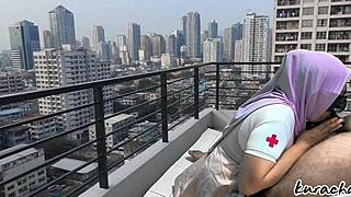 Hijab Nurse Escape From Duty For Outdoor Blowjob