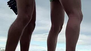 two gays enjoy quick bareback anal on beach