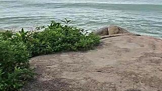 two gays enjoy quick bareback anal on beach