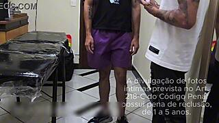 Muscular black motoboy shows off big cock tattoo