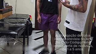 Muscular black motoboy shows off big cock tattoo